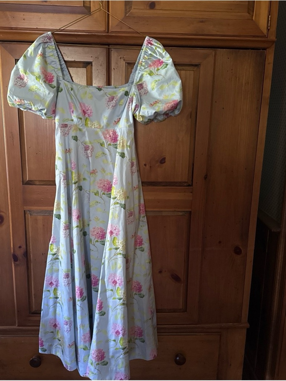 Blue Floral Puff-Sleeve Kids Dress